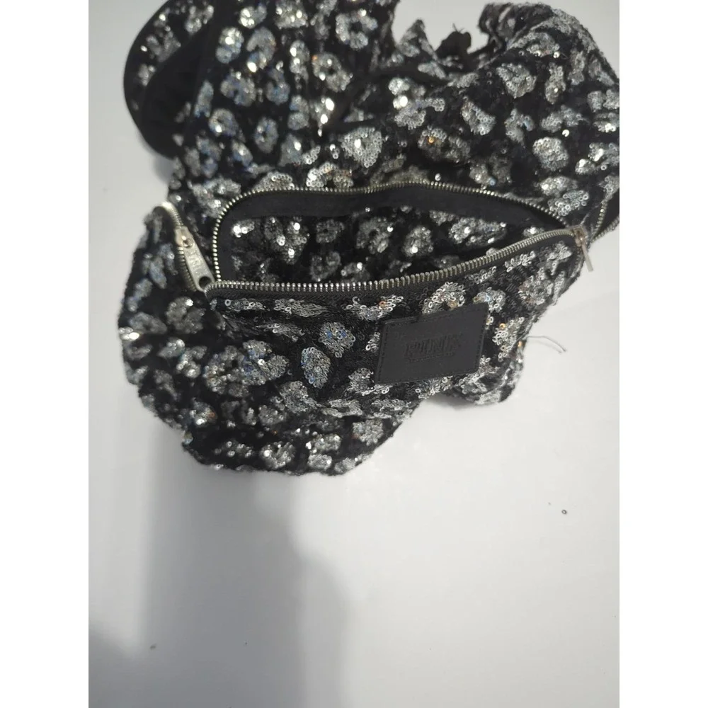 Victoria's Secret PINK Bling Leopard Sequin Campus Backpack drawstring Y2K shiny
